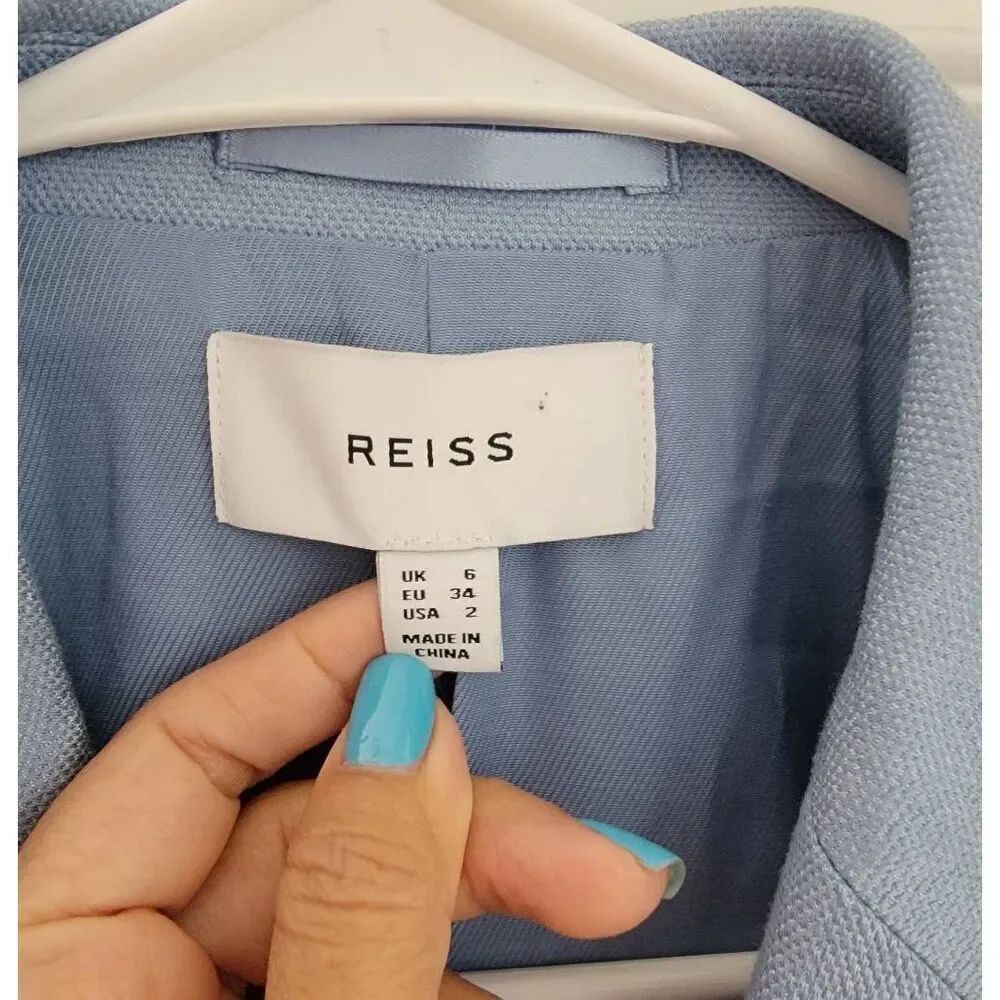 REISS Double Breasts Peak Lapel Suit Blazer In Blue Sz: 2 - Picture 6 of 12